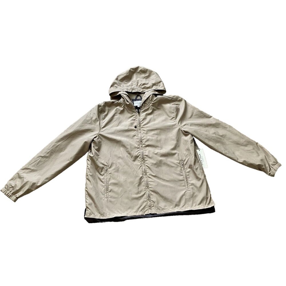 Five Four Men's Windbreaker Hooded Jacket w/ Pockets Lightweight Khaki Beige NWT
